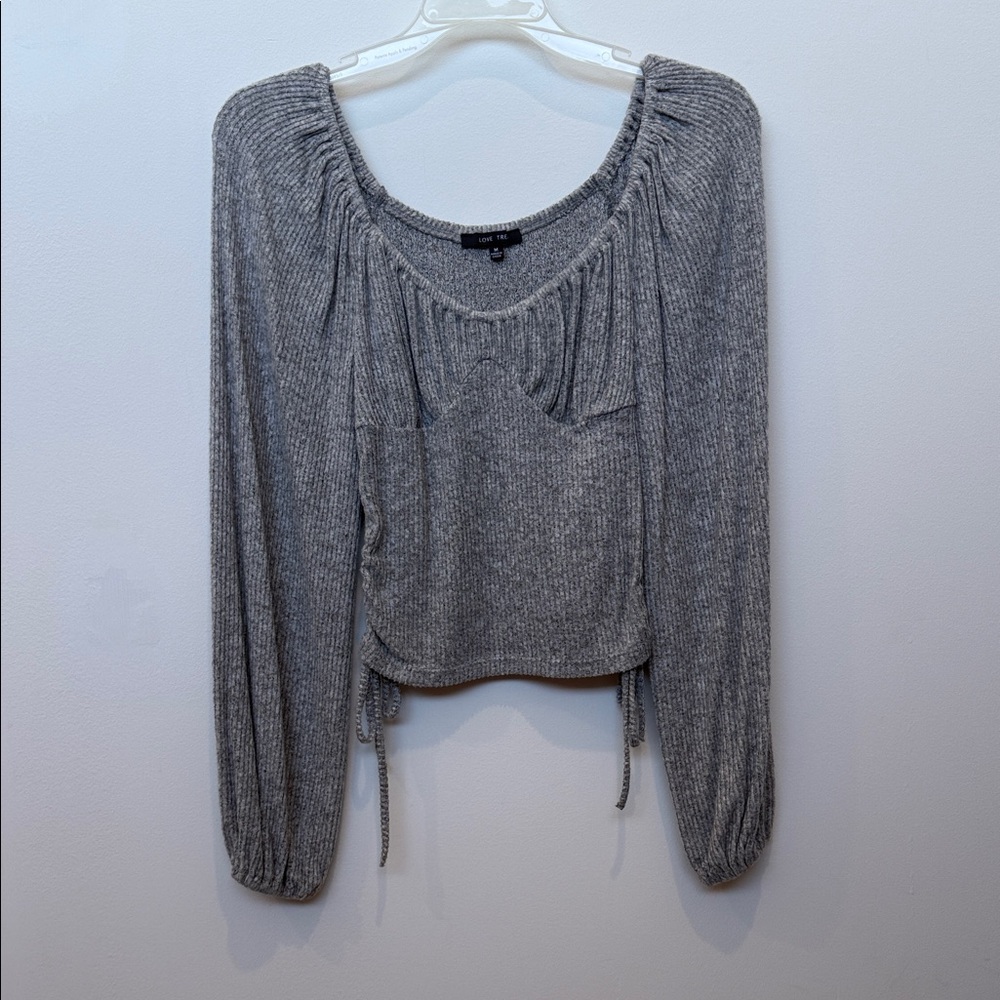 Love Tree Gray Ribbed Blouse